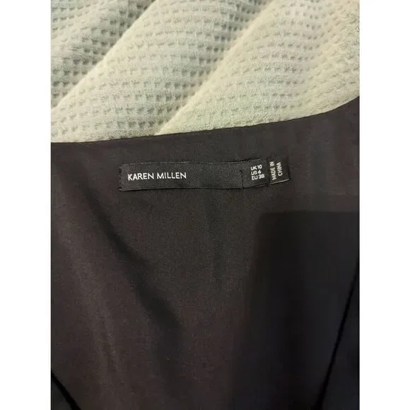 Karen Millen Black Mesh Faux Leather Chevron Stripe Fit Flare Dress Women’s 6 - Picture 4 of 7